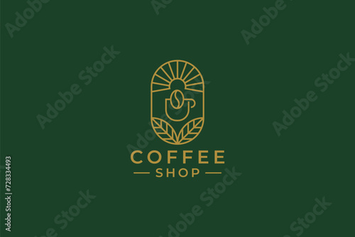 Coffee Bean Organic for Cafe Brand Logo Vintage Badge Linear Style