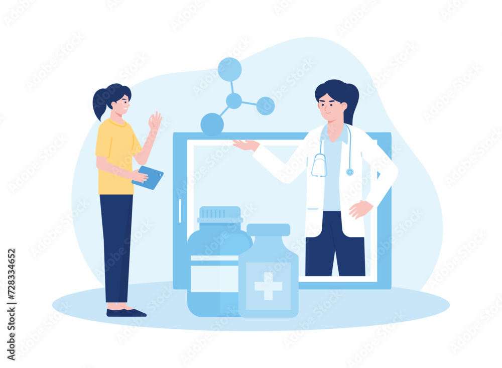 online consultation and online pharmacy services concept flat illustration