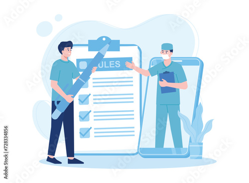 people write drug prescriptions from doctors concept flat illustration