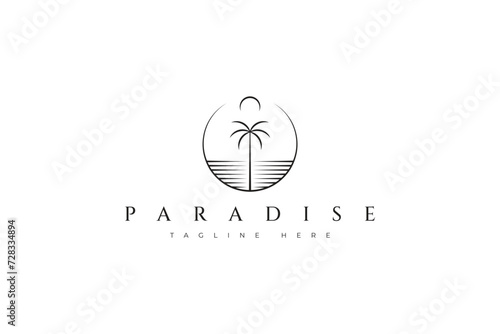 Palm Beach Logo Sunset Topical Island Abstract Illustration Circle Linear Vintage Badge