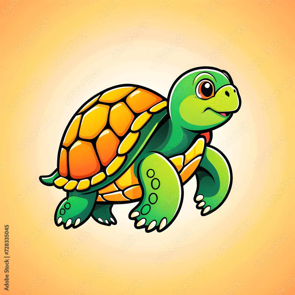 Fototapeta premium Cute Turtle. Flat Design. Logo. Mascot. Adorable. Graphic. Branding. Cartoon. Character. Minimalist. Icon. Simple. Creative. Whimsical. AI Generated.