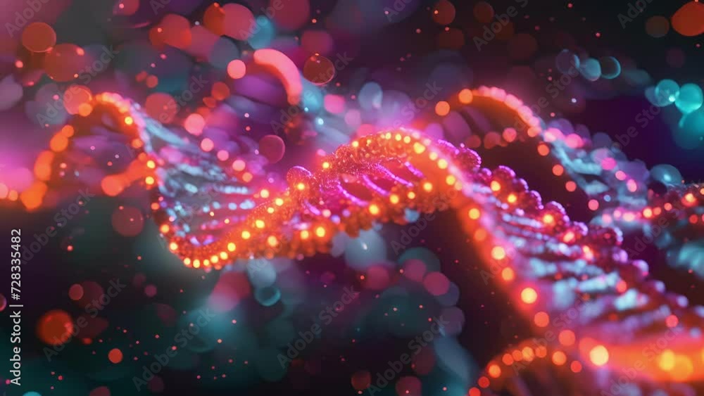 A neon DNA strand its double helix structure made of glowing circuitry. A neon DNA strand its double helix structure made of glowing circuitry.