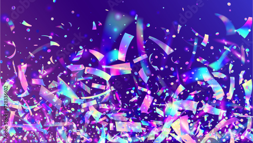 Party Background. Retro Christmas Serpentine. Art Element. Pink Light Confetti. Unicorn Tinsel. Rainbow Poster. Color Effect. Disco Glitter. Purple Party Background