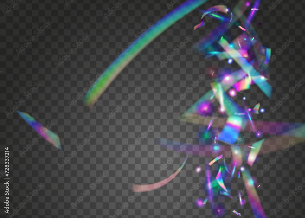 Fototapeta premium Disco Glitter. Festive Ribbon. Happy Iridescent Explosion. Celebrate Effect. Digital Paper. Blue Glare Background. Falling Design. Retro Element. Pink Disco Glitter