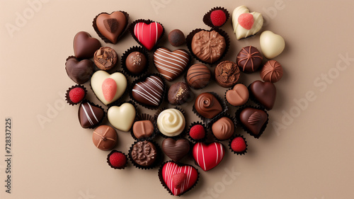 heart shaped pack of the valentine's day chocolates on a beige background © mister