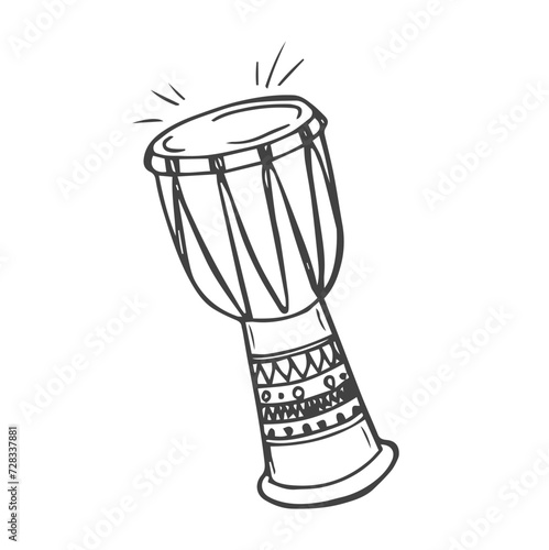 Hand drawn djembe drum, musical instruments isolated on a white background. Celebration elements.
