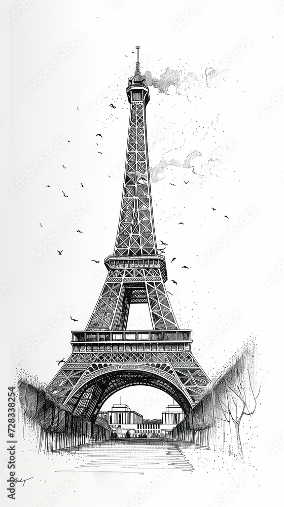 Eiffel Tower in Paris sketching style