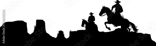 Vektor Silhouette Körper Cowboys - Reiter auf wilden Pferden - Western Landschaft Arizona - Frei und Wild Freiheit