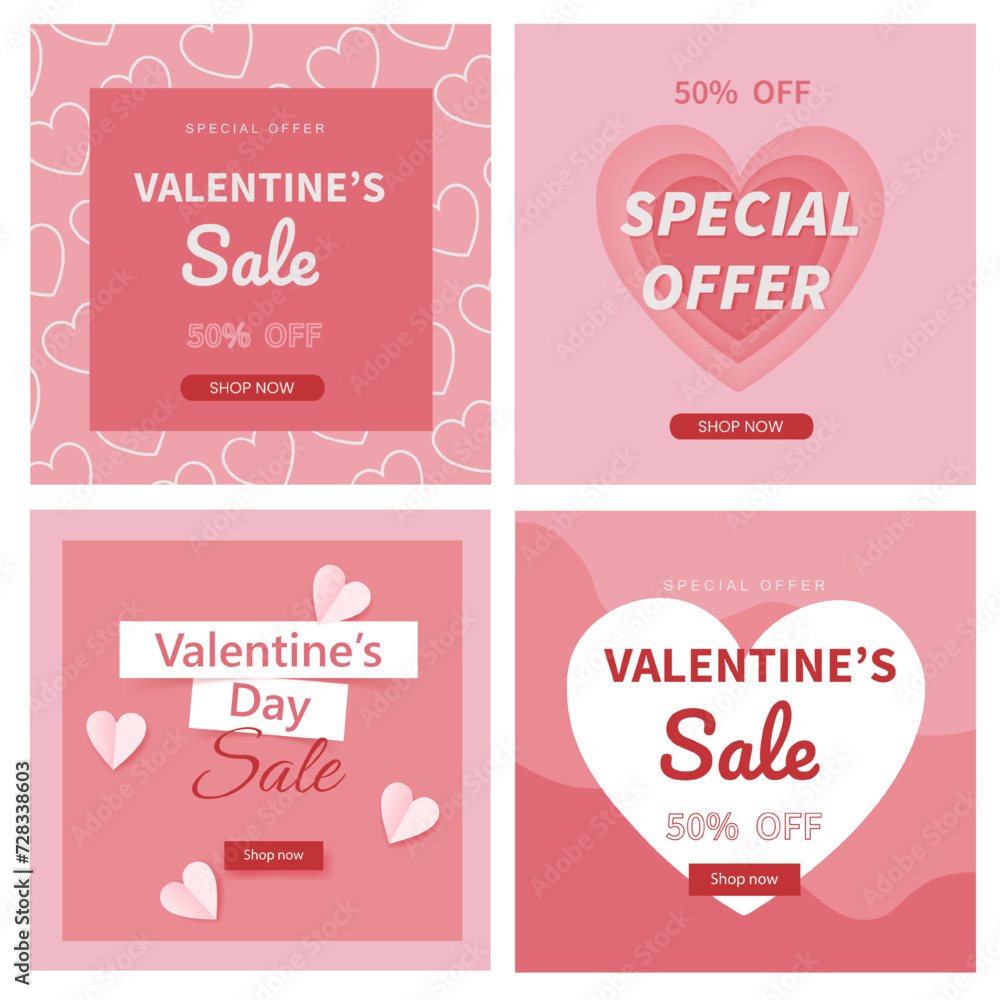 Valentine Day Sale Poster or banner. special discount promotion sale offer with pink background for valentine online shop, store, advertising, web and social media post Valentine Day Sale Poster or banner. special discount promotion sale offer with pink background for valentine online shop, store, advertising, web and social media post