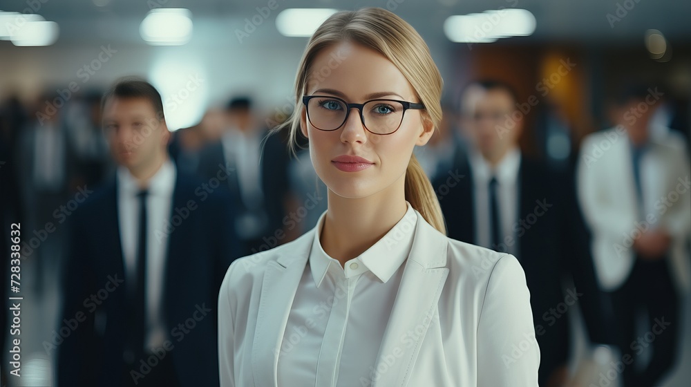 Female scientist leading a team of specialists in modern medical science laboratory Female scientist leading a team of specialists in modern medical science laboratory