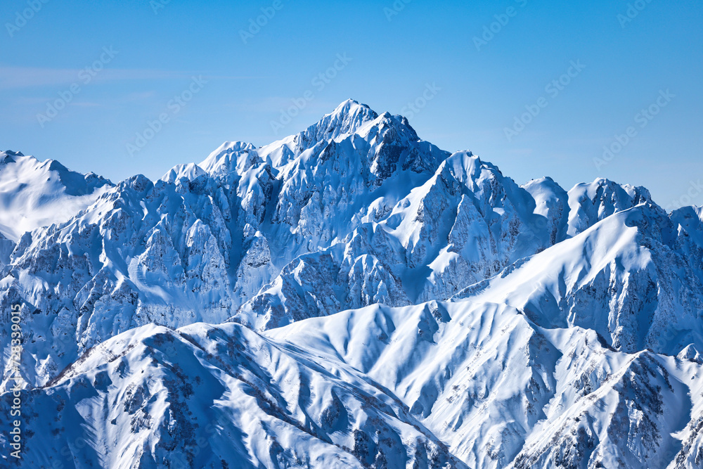 冠雪の北アルプスの剱岳