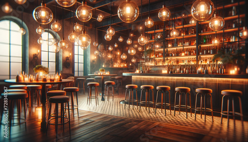 Abstract bar background with shimmering bokeh effect. Generative AI.