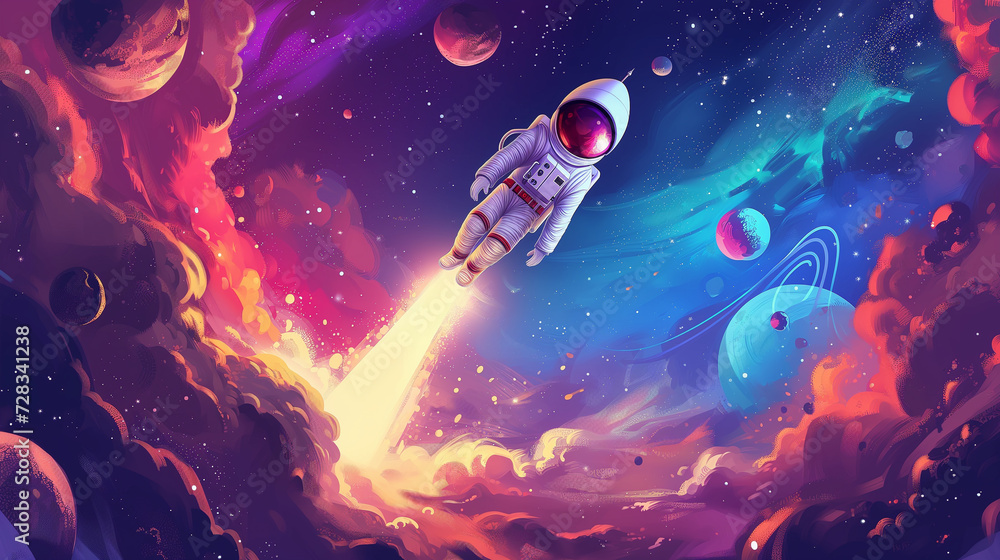 illustration of an astronaut flying in the form of a rocket in cartoon style illustration of an astronaut flying in the form of a rocket in cartoon style