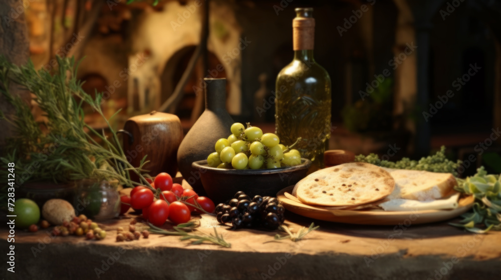 Olives and Olive Oil with Tuscan Backdrop
