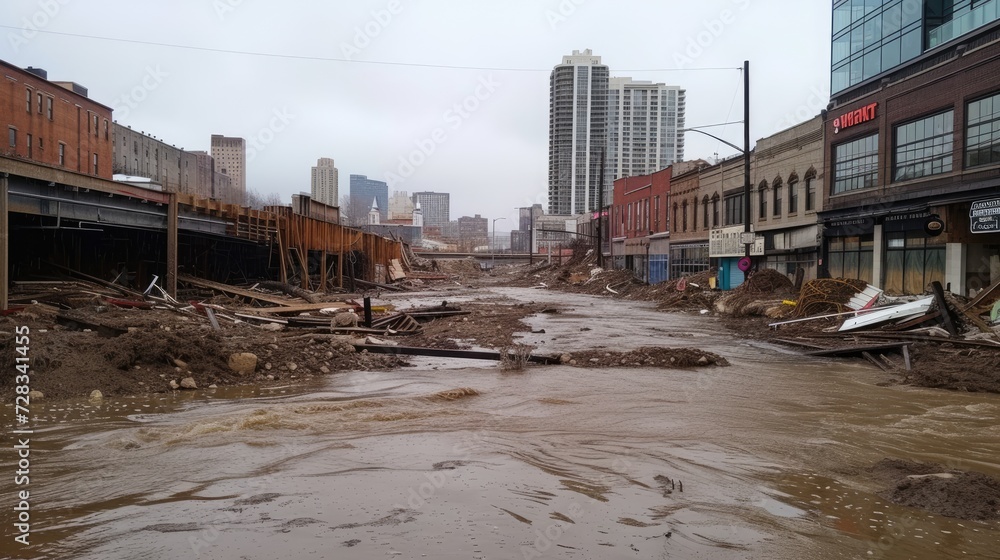 City flood, devastation