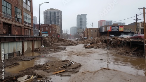 City flood, devastation