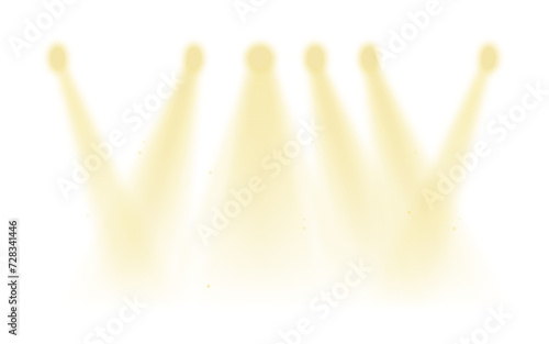 Buildable stagelight element spotlight Effect on transparent background. Glowing light effect with gold rays and beams. Scene floodlight spotlight stage beam photo