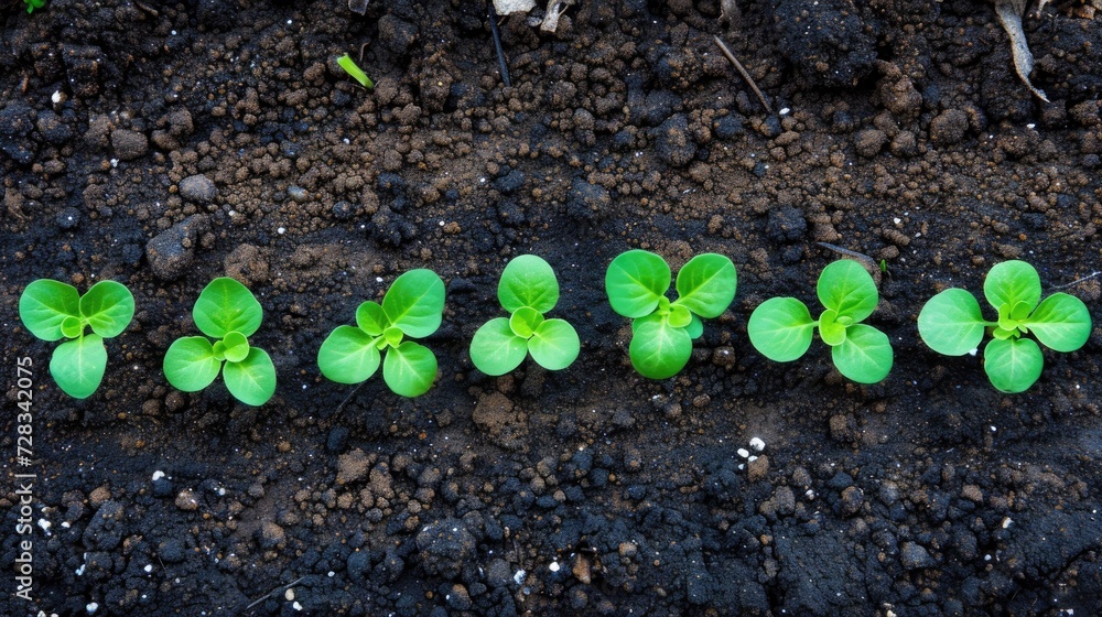 Sustainable agriculture, small plants in row Sustainable agriculture, small plants in row