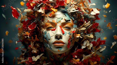 Art of Beautiful Woman Exploding Color in Her Head, Mental Disorders for Informative and Impactful Designs