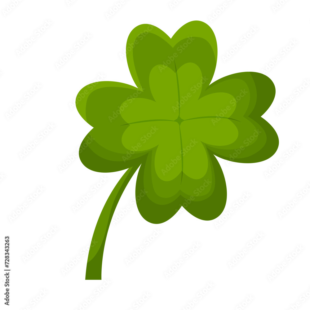 Vector green four leaf clover icon isolated on white background. Lucky plant for Patrick's day event