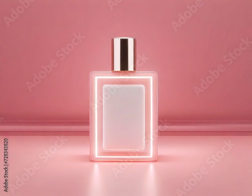 Mockup of a white luxury perfume bottle placed on a pink background. pink background space for text