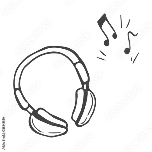 Hand drawn headphones and musical notes doodles electronic music vector concept. Sketch headphone music audio musical