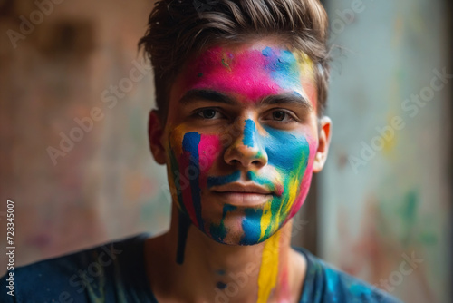 Closeup portrait of a young man with colorful paint on face © Giuseppe Cammino