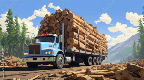 Truck carrying a full load of logs