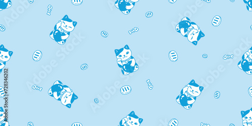 cat seamless pattern manekineko lucky cat vector valentine heart kitten calico munchkin neko pet cartoon doodle tile background gift wrapping paper illustration repeat wallpaper isolated design