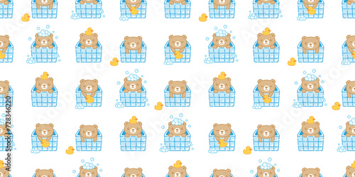 bear polar seamless pattern shower bathtube soap bubble duck rubber vector teddy pet cartoon doodle gift wrapping paper tile background repeat wallpaper illustration scarf isolated design