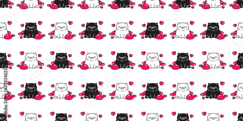cat seamless pattern valentine heart vector fat kitten calico munchkin neko cartoon pet doodle tile background gift wrapping paper illustration repeat wallpaper isolated design
