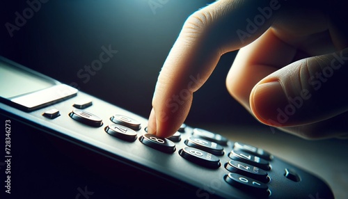 Zooming in on dialing a phone number - Fingers pressing the keys of a phone, initiating a connection, highlighting the anticipation of communication. The Prelude to Conversation.