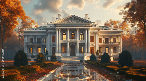 a neoclassical building with grandiose architecture and a sense of timeless elegance.  photo