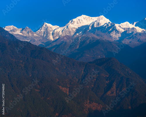 View of the Majestic Kangchenjunga, also spelled Kanchenjunga, is the third highest mountain in the world. 