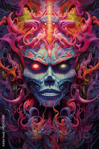 Vibrant Psychedelic Melting Skull Artwork