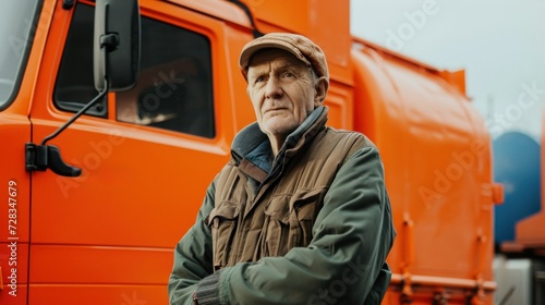 Senior truck driver near his truck. Professional concept