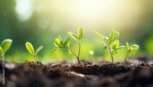 Sprouts sprout from fertile soil ,spring concept
