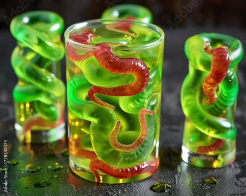 Colorful worms mixed in a fascinating cocktail creating a unique and creepy drink experience, food and drink pranks picture