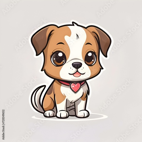 Cartoon illustration of a cute puppy wearing a heart necklace.