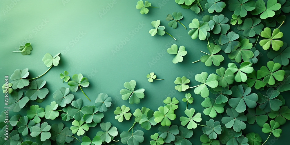 Green clover leaf isolated on green background. with leaved shamrocks. St. Patrick's day holiday symbol. Lucky green clover and nature background Green clover leaf isolated on green background. with leaved shamrocks. St. Patrick's day holiday symbol. Lucky green clover and nature background