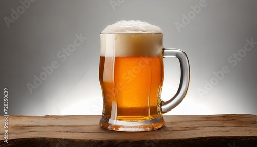 cold mug of beer with foam on white background