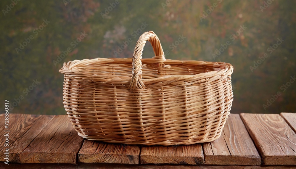 wicker basket on a wooden table wicker basket on a wooden table