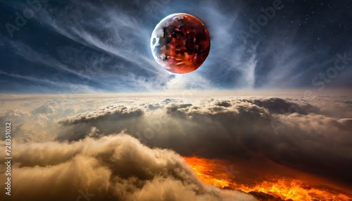 moon eclipse planet red blood with clouds