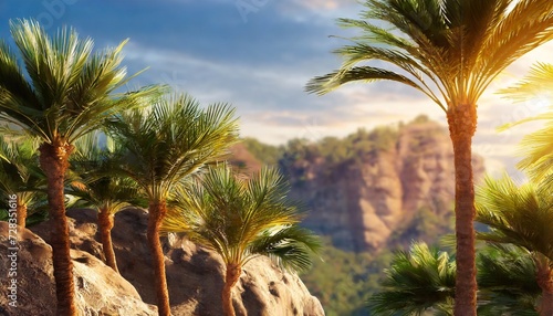 phoenix rupicola tree cliff date palm trees on background and selective focus close up 3d render photo