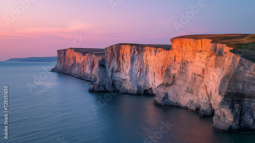 A coastline, with rugged cliffs as the background, during a sunset sail