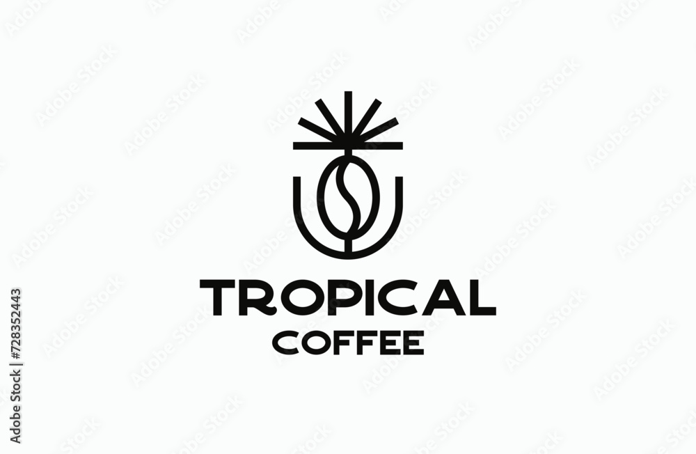 Fototapeta premium palm tree coffee bean logo icon design template flat vector