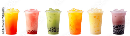 Assorted tapioka bubble tea flavors isolated on white or transparent background. photo