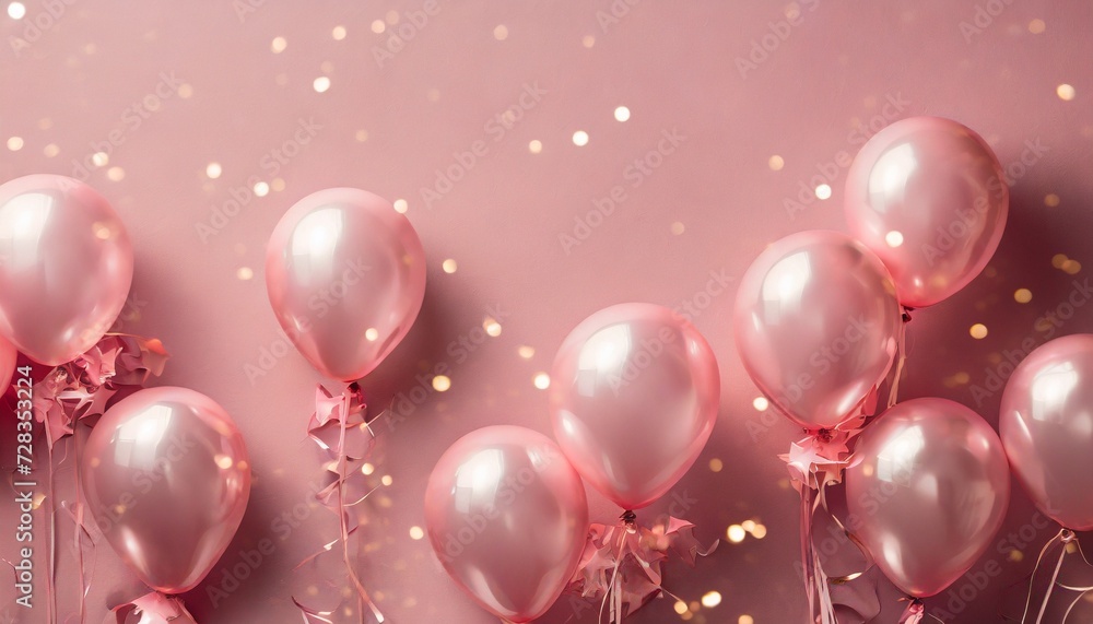 shining pink balloons on a pink background