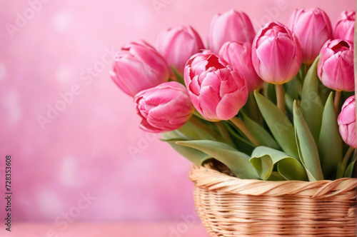 pink tulips in a basket for presant  © Olha Vietrova