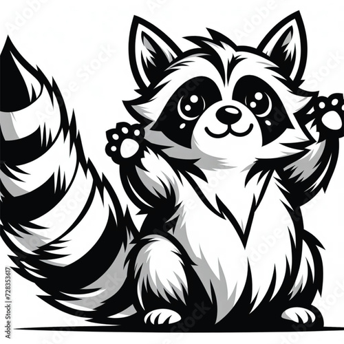 silhouette of raccoon on standing pose isolated on white background 